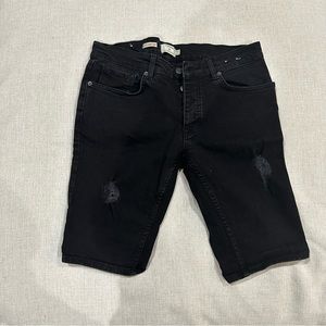 TOPMAN SKINNY BLACK DENIM DISTRESSED SHORTS SIZE 32